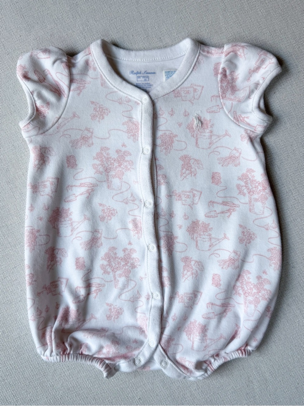 Ralph Lauren Garden Print Puff Sleeve Cotton Romper 3M